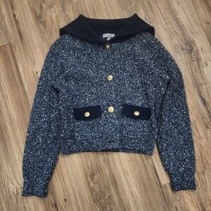 J Crew Blue Marled Sailor Collar Cardigan Size Small